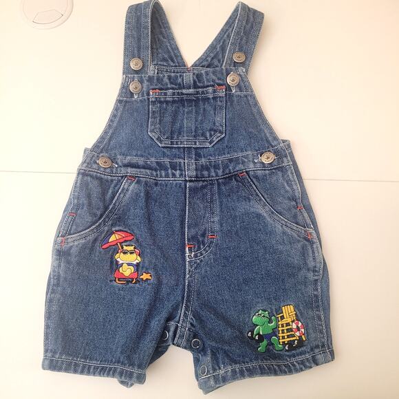 Vintage Carter's SZ 3-6 mo Baby Denim Overall Shorts Surfing Animals Embroidered - Picture 1 of 7
